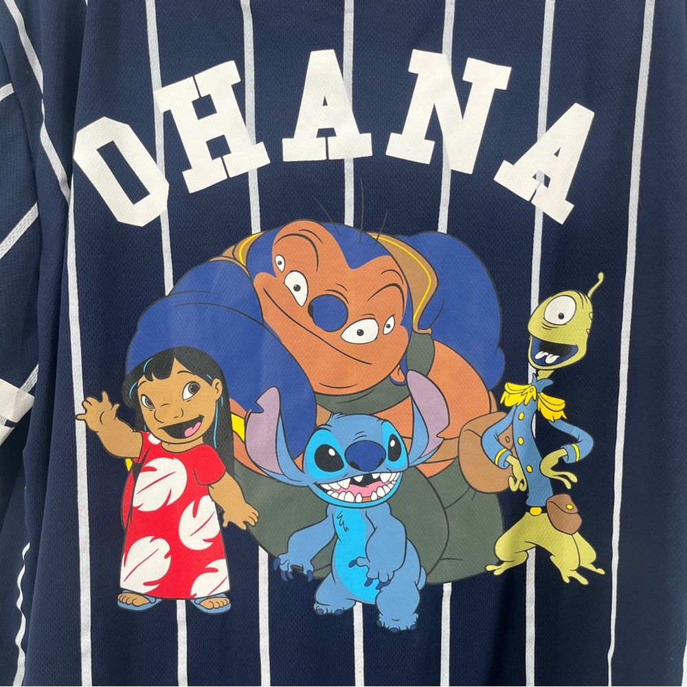 Disney Stitch Ohana Jersey Navy Blue Characters Short Sleeve Women's Large